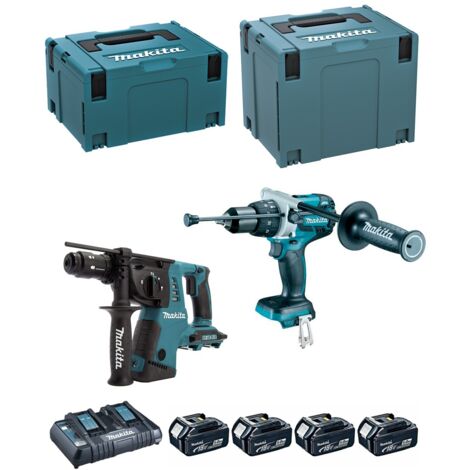 Set aus 2 Maschinen 18 V Li-Ion 5 Ah MAKITA Perfo DHR264 + Bohrmaschine DHP481 - 2 Batterien, Ladegerät, Koffer - DLX2101PTJ (1/5)