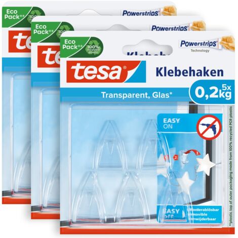 tesa Powerstrips DECO Haken SMALL im 3er Pack - Klebehaken für Deko an Glas und Spiegel - bis zu 200 g Haltekraft - 3 x 5 Haken