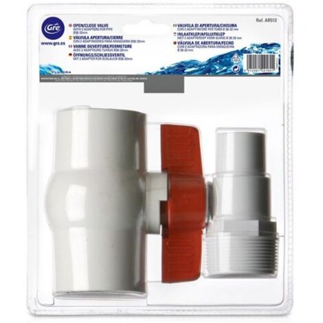 Filterventil öffnen/schließen 1/4 Umdrehung + 2 gerillte Endkappen Ø 38mm
