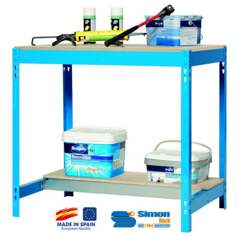SimonRack - Werkbank-Bausatz 840x1500x750mm Belastung 600Kg - BT-0 1500 BLAU/HOLZ