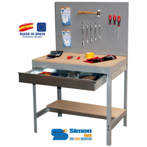 SimonRack - Werkbank mit Schublade 1440x900x600mm - BT-2 BOX 900 DUNKELGRAU/HOLZ