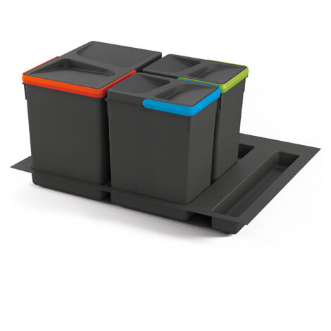 Emuca – Mülltrennsystem für Küchenschublade – 1x15L + 2x7L Eimer – Höhe 266 mm – Modul 600 mm – anthrazitgrau – Kunststoff (1/5)