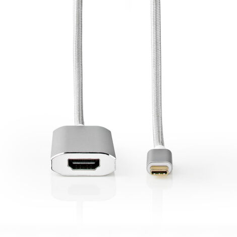 Usb c adapter usb 32 gen 1 usb c stecker hdmi buchse 4k60hz stromversorgung 200 m rund vergoldet geflochten nylon silber box mit abgedecktem fenster (1/5)