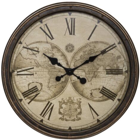 Wanduhr mit Weltkarte TOMY, Ø 51 cm, braun