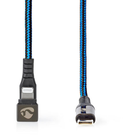 Usb kabel usb 20 apple lightning 8 polig usb c stecker 60 w 480 mbps vernickelt 100 m rund geflochten nylon blau schwarz box mit abgedecktem fenster (1/5)