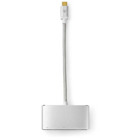 Usb multi port adapter usb 32 gen 1 usb c stecker usb a buchse usb c buchse vga buchse 15p 5 gbps 020 m rund vergoldet geflochten nylon silber box mit abgedecktem fenster 3874803 (1/5)