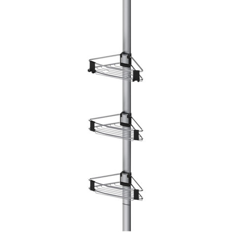 Wenko – Teleskop-Duschregal PURIO für Ecke – 3 verstellbare Etagen – Aluminium – 35,5 x 188-290 x 19,5 cm – für kleine Badezimmer (1/5)