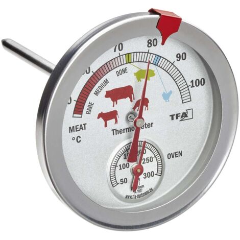 TFA DOSTMANN 141027 ANALOGES BRATEN-/ OFENTHERMOMETER 14.1027, AUS EDELSTAHL, HITZEBESTÄNDIG, MIT VERSCHIEDENEN GARSTUFEN, ZUR K (1/4)