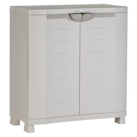 SPACESAVER 90 PLASTIKEN Armoire basse 2 portes avec etageres - l 90 x p 45 x h 100 cm - Gamme Space SAVER - Interieur et Exterie (1/2)