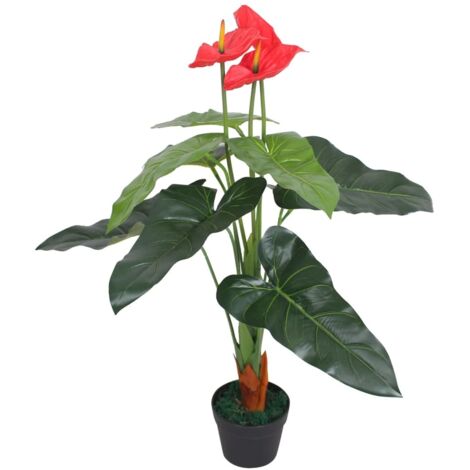 Künstliche Pflanze mit Topf Anthurium 90 cm Rot und Gelb