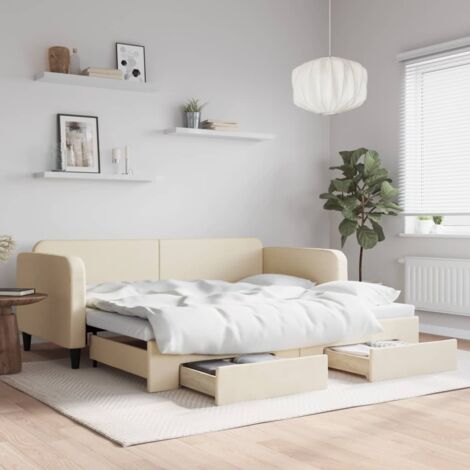 Tagesbett Ausziehbar mit Schubladen Creme 90x200 cm Stoff vidaXL