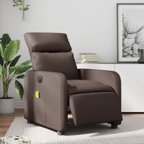Elektrischer Massagesessel mit Neige-Funktion in Braun aus Kunstleder