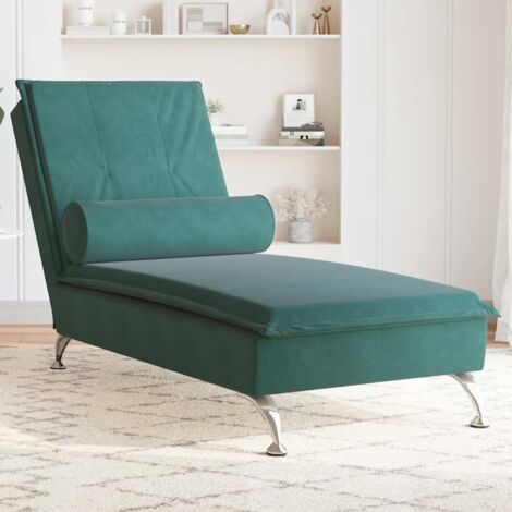 vidaXL Massage Chaise Lounge with Bolster Dark Green Velvet