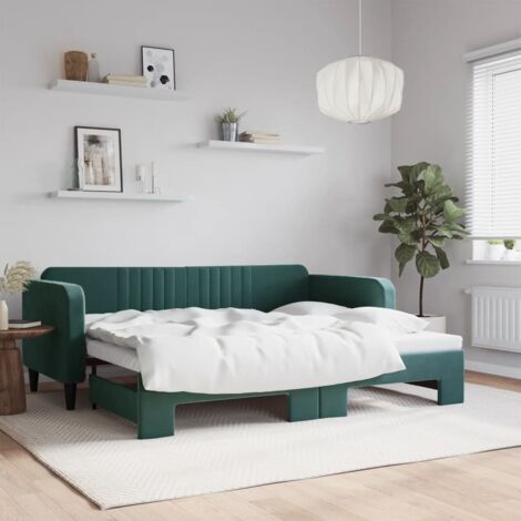 Tagesbett Ausziehbar Dunkelgrün 90x200 cm Samt vidaXL