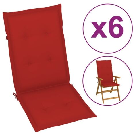 vidaXL Garden Highback Chair Cushions 6 pcs Red 120x50x3 cm Fabric
