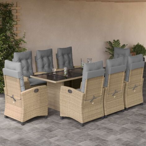 Gartenmöbelset mit Kissen 9 Teile Mischung Beige