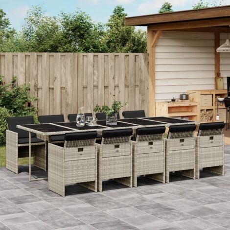 vidaXL Gartenmöbelset 11-teilig mit grauen Poly-Rattan-Kissen