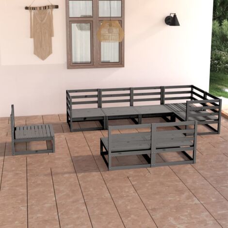 8-tlg. Garten-Lounge-Set Grau Massivholz Kiefer vidaXL