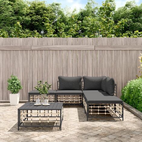 vidaXL Gartenmöbelset 6 pcs mit anthrazitfarbenen Kissen aus Rattan
