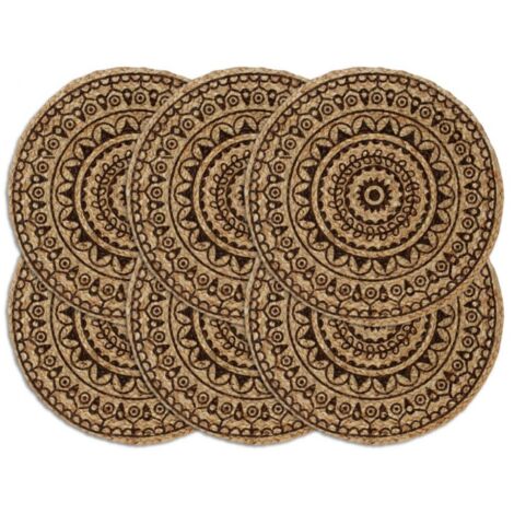 6er Set Platzsets Dunkelbraun 38 cm Rund Jute