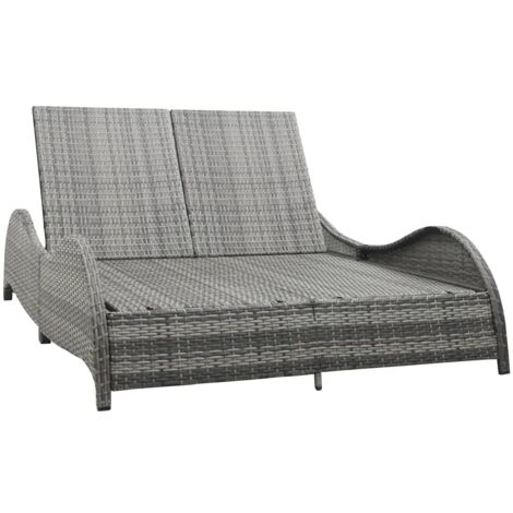 vidaXL Doppel-Sonnenliege mit Auflage Poly Rattan Anthrazit