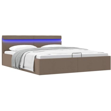 Bett mit Bettkasten Hydraulisch mit LED Taupe Stoff 160x200 cm vidaXL