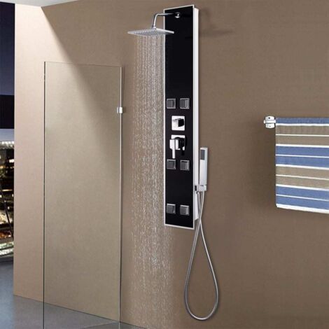 vidaXL Shower Panel Unit Glass 18x42,1x120 cm Black