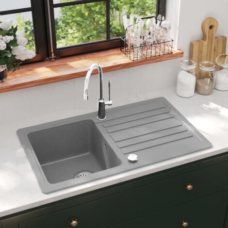 Küchenspüle aus Granit mit umkehrbarem Abtropfbecken Grau