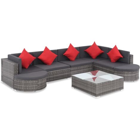 Gartenmöbel Set 8-teilig mit Kissen Geflochtenes Grau