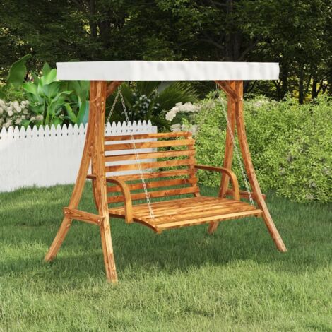 Schaukelgestell mit cremefarbenem Dach, gebogenes Holz mit Teak-Finish