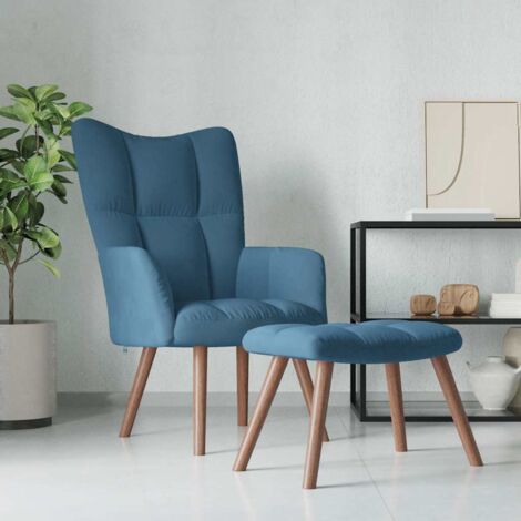 vidaXL Relaxing Chair with a Stool Blue Velvet