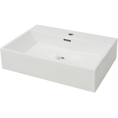 vidaXL Waschbecken mit Wasserhahnloch aus weißer Keramik 60,5x42,5x14,5cm