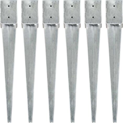 vidaXL Ground Spikes 6 pcs Silver 10x10x76 cm Galvanised Steel
