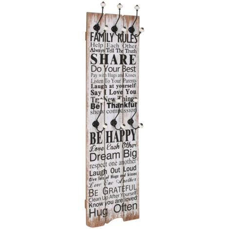 vidaXL Wall-mounted Coat Rack with 6 Hooks 120x40 cm "FAMILY RULES"