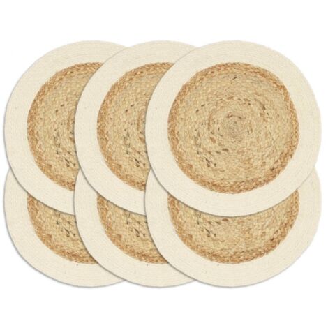 6er Set Untersetzer Natur 38 cm Rund Jute und Baumwolle