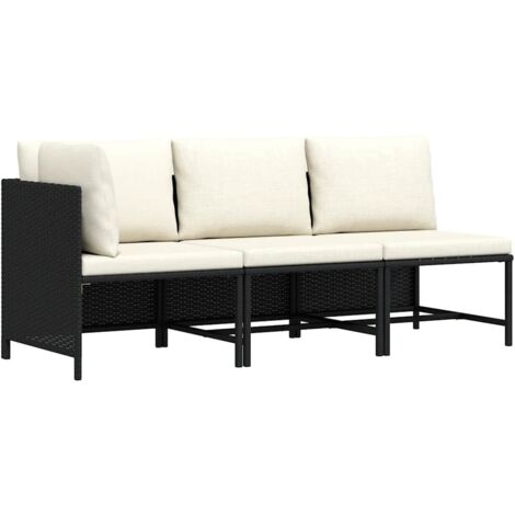 vidaXL 3-tlg. Garten-Sofagarnitur mit Auflagen Schwarz Poly Rattan