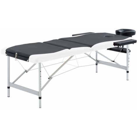 Faltbare Massagetisch 3 Zonen Aluminium Schwarz und Weiß