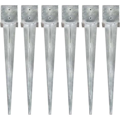 vidaXL Ground Spikes 6 pcs Silver 14x14x91 cm Galvanised Steel