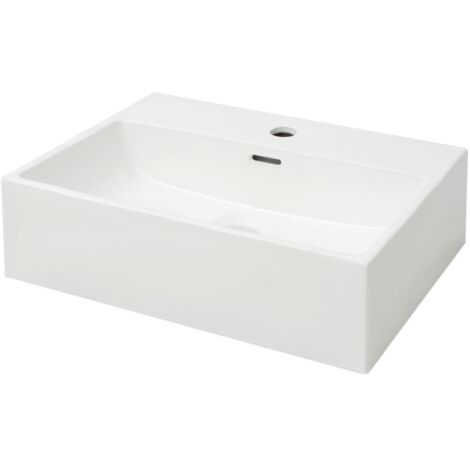 vidaXL Waschbecken mit Wasserhahnloch aus Keramik Weiß 51,5x38,5x15 cm