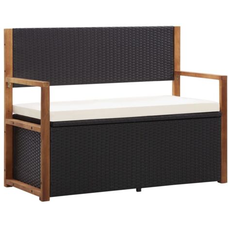 vidaXL Bank mit Stauraum 115 cm Poly Rattan Massivholz Akazie Schwarz