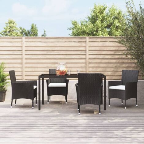 vidaXL Gartenstühle mit Kissen Set von 4 Geflecht Schwarz