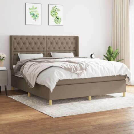 Lattenrostbett mit Matratze Taupe 160x200 cm Stoff (1/5)