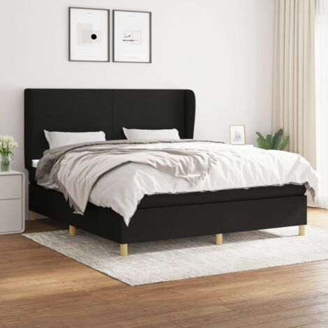 Lattenrost-Bett mit Matratze Schwarz 160x200 cm Stoff (1/5)
