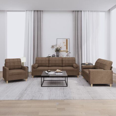 vidaXL 3-teiliges Sofagarnitur mit braunen Kissen aus Stoff