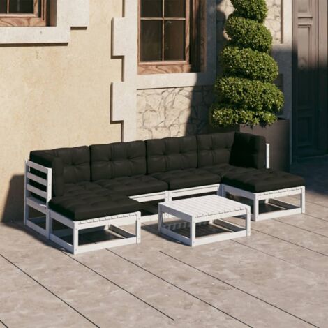 7-tlg. Garten-Lounge-Set mit Kissen Weiß Massivholz Kiefer vidaXL