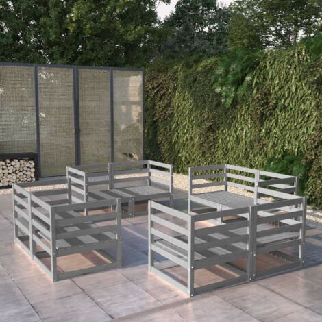 Gartenmöbelset 8 Teile Grau Massivholz Kiefer