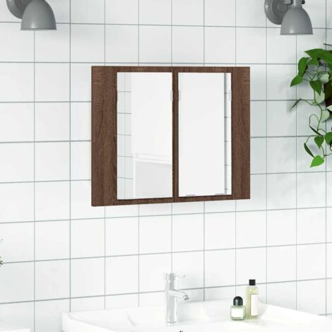 vidaXL LED Spiegelschrank Eiche braun 60x12x45 cm Ingenieurholz