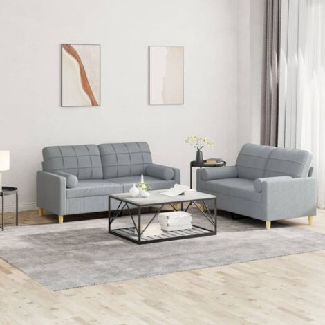 vidaXL 2er Set Sofas mit Kissen in Hellgrau aus Stoff (1/5)