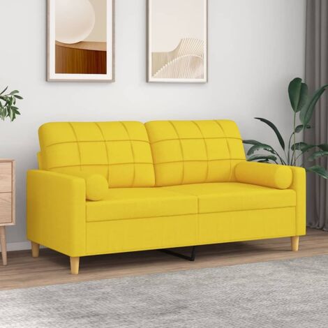 vidaXL 2-Sitzer Sofa mit Kissen hellgelb 140 cm Stoff