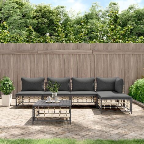 6-teiliges Gartenmöbelset mit anthrazitfarbigen Kissen aus geflochtenem Kunststoff